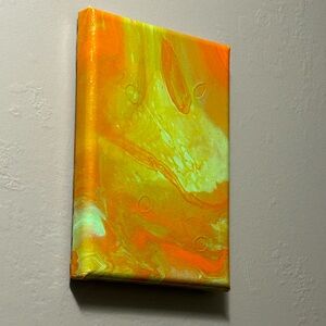 Original Orange And Aquamarine Fluid Art Painting 5x7